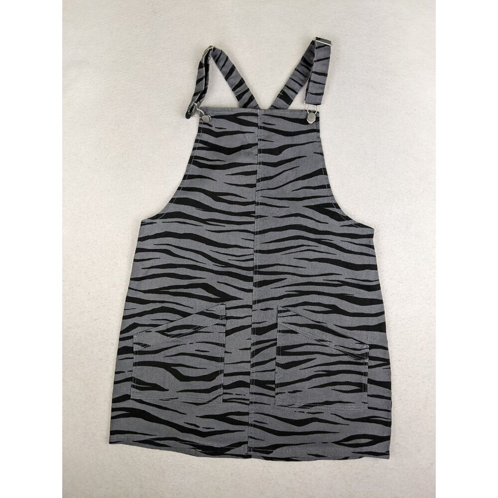 Material Girl Women's Overall Dress Size M Jumper Gray Zebra Animal Print Denim